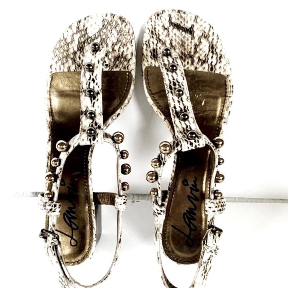 Lanvin brown white studded python sandals chunky … - image 4